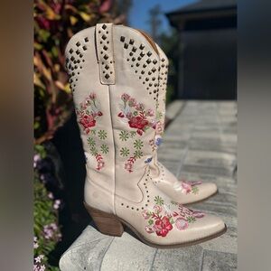 🌸 Dingo Women’s Poppy Floral Snip Toe Knee-High Boots 🌸